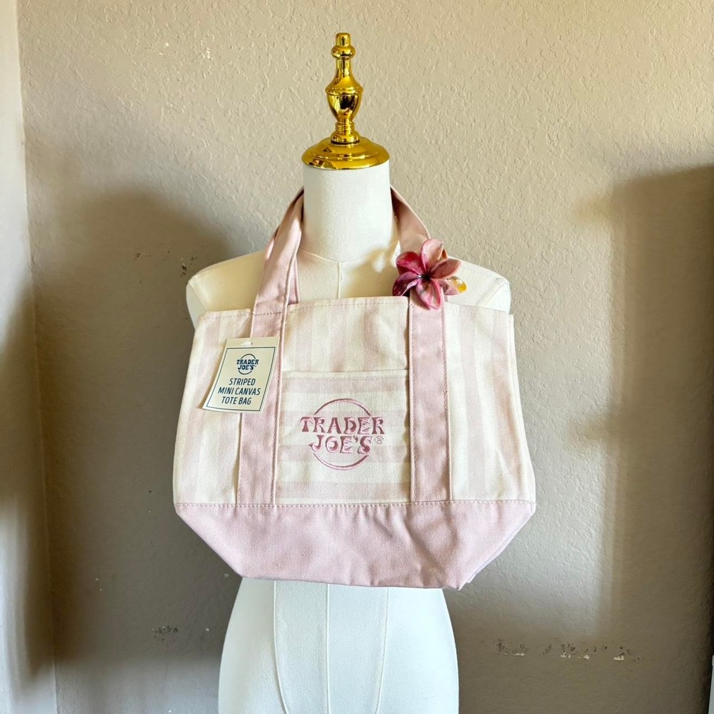 Pink striped mini canvas tote bag